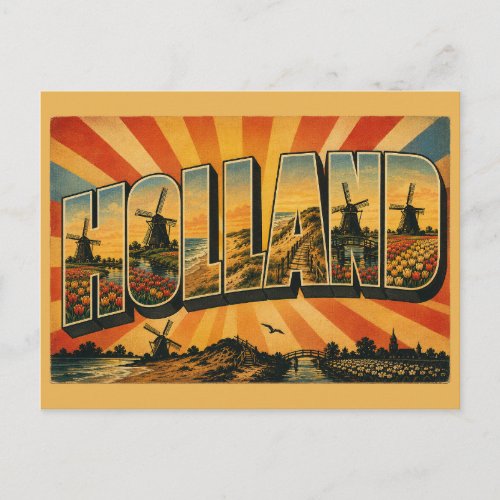 Holland Michigan Windmill Beaches Dunes Art Postcard