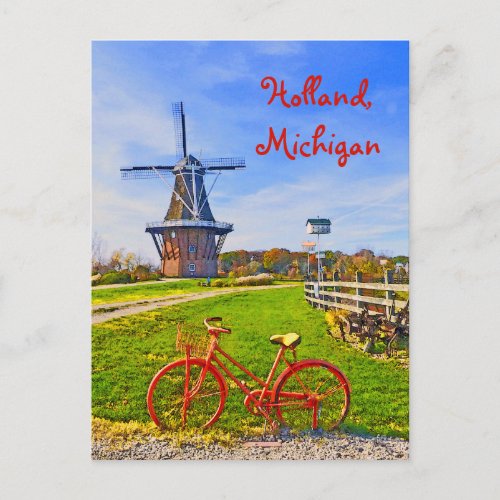 Holland MichiganWindmill bicycle fall colors Postcard