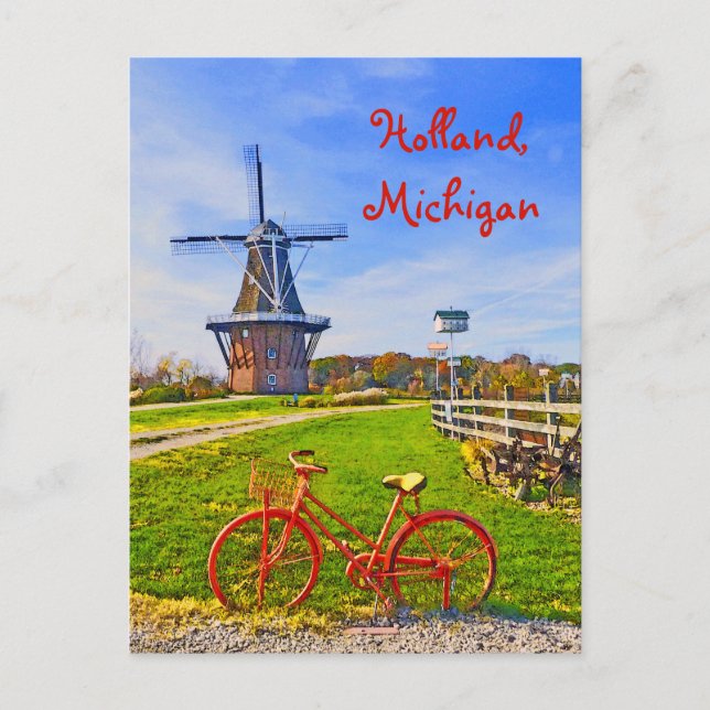 Holland, Michigan/Windmill, bicycle, fall colors Postcard (Front)