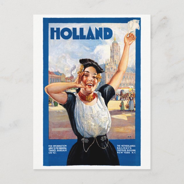 Holland Netherlands Restored Vintage Travel Poster Postcard (Front)