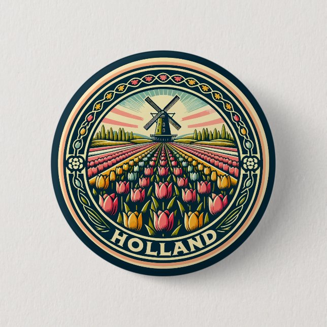 Holland Netherlands Travel Art Badge Button (Front)