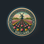 Holland Netherlands Travel Art Badge Button<br><div class="desc">Holland retro vector travel design. Holland is a geographical region and former province on the western coast of the Netherlands.</div>