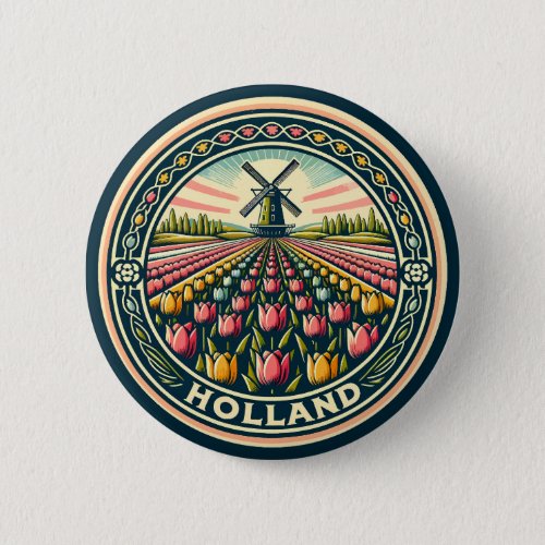 Holland Netherlands Travel Art Badge Button