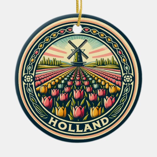 Holland Netherlands Travel Art Badge Ceramic Ornament