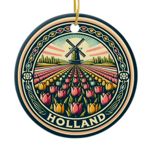 Holland Netherlands Travel Art Badge Ceramic Ornament