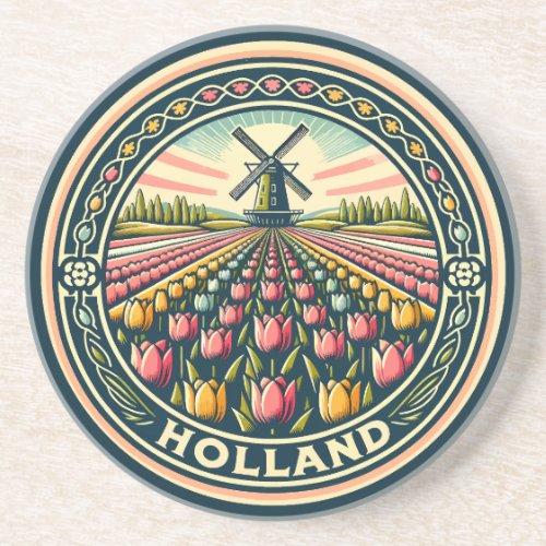 Holland Netherlands Travel Art Badge Coaster