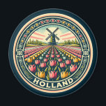 Holland Netherlands Travel Art Badge Magnet<br><div class="desc">Holland retro vector travel design. Holland is a geographical region and former province on the western coast of the Netherlands.</div>