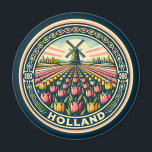 Holland Netherlands Travel Art Badge Magnet<br><div class="desc">Holland retro vector travel design. Holland is a geographical region and former province on the western coast of the Netherlands.</div>