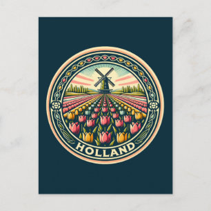 Holland Netherlands Travel Art Badge Postcard