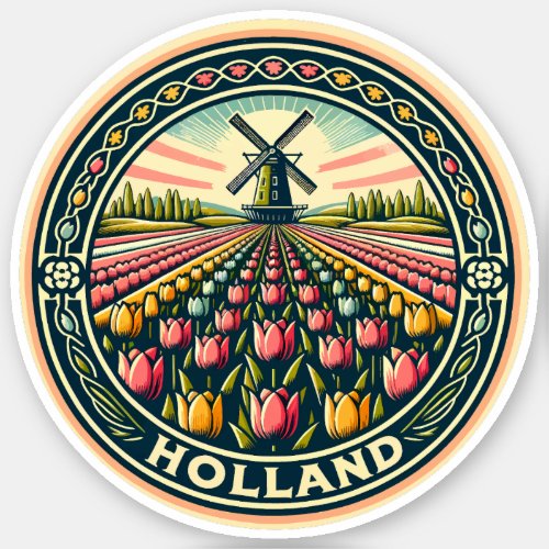 Holland Netherlands Travel Art Badge Sticker