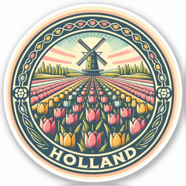 Holland Netherlands Travel Art Badge Sticker (Front)