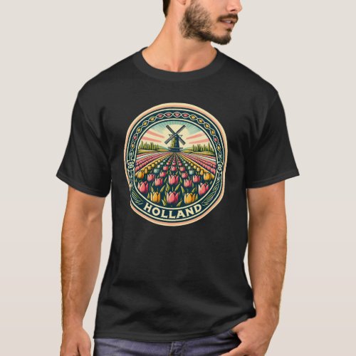 Holland Netherlands Travel Art Badge T_Shirt