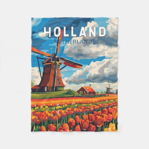 Holland Netherlands Travel Art Vintage Fleece Blanket