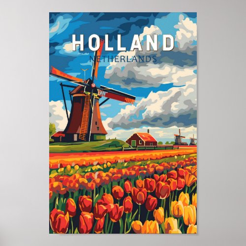 Holland Netherlands Travel Art Vintage Poster
