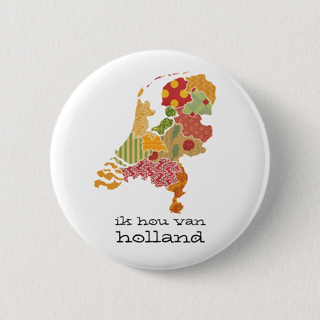 Holland Province Map Bohemian Patchwork Style Pinback Button (Front)