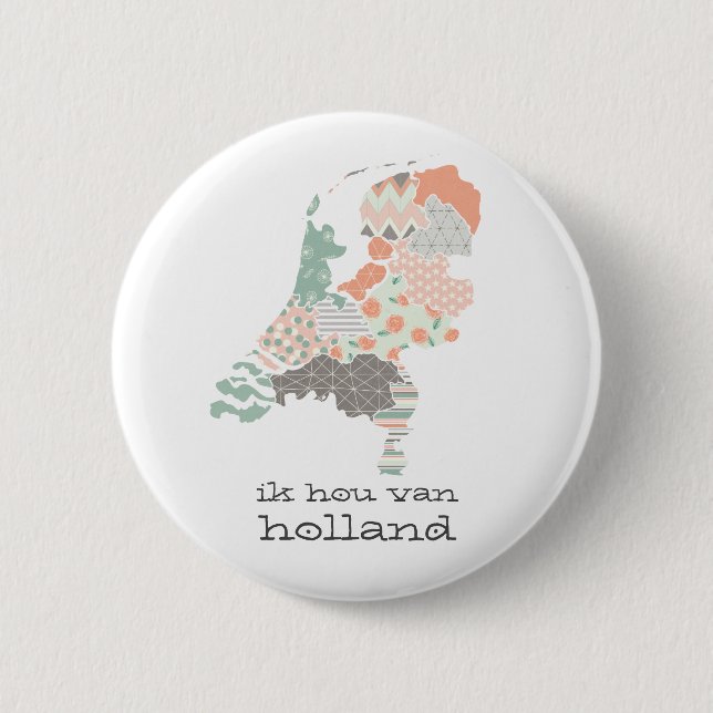 Holland Province Map Geometric Patchwork Style Button (Front)