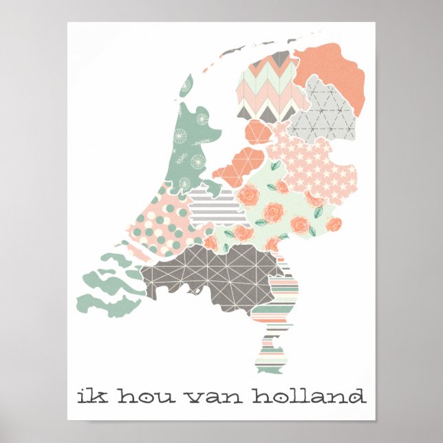 Holland Province Map Geometric Patchwork Style Poster (Front)