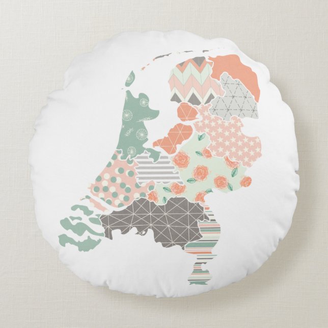 Holland Province Map Geometric Patchwork Style Round Pillow (Front)