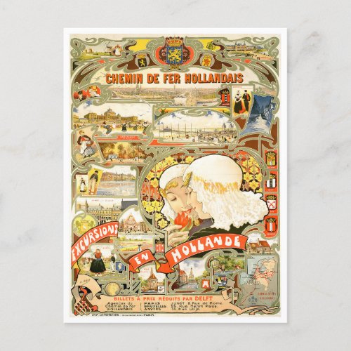 Holland trainlines vintage travel Postcard