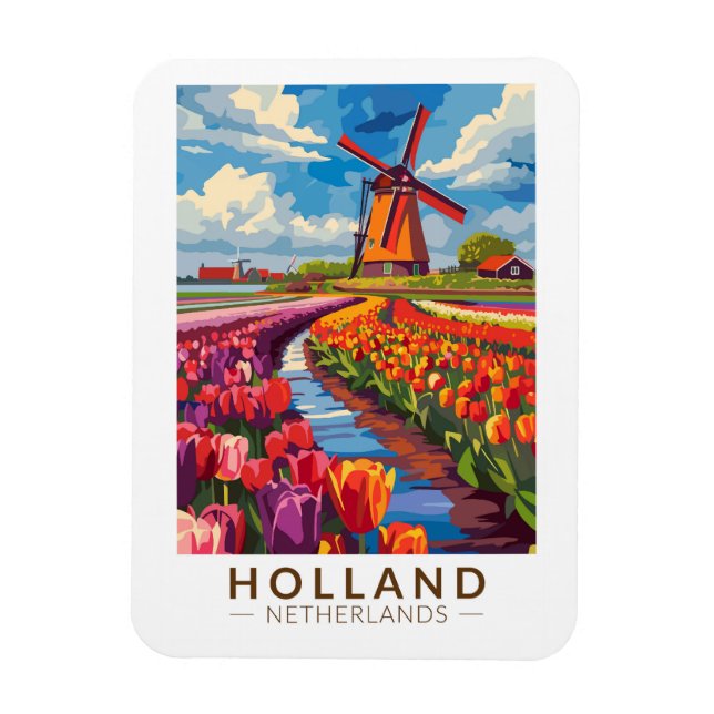 Holland Travel Art Vintage Magnet (Vertical)