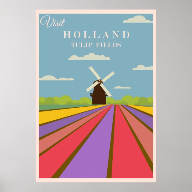 Holland Tulip Fields Modern Travel Poster (Front)