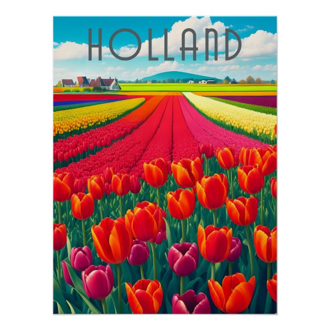 Holland Tulip Fields Travel Poster (Front)