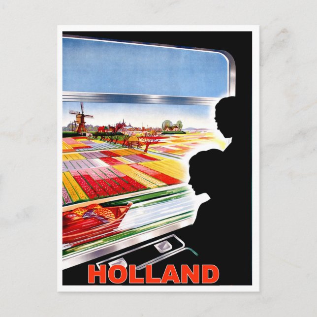Holland, view from train window, vintage travel postcard (Front)