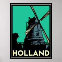 holland windmill europe art deco retro poster