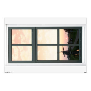Holland Windmill Sunrise Scene Fake Window View Wall Decal
