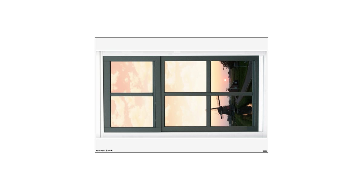 Holland Windmill Sunrise Scene Fake Window View Wall Decal Zazzle Com