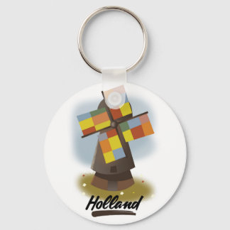 Holland windmill travel poster keychain
