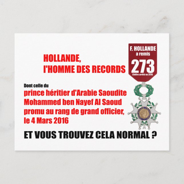 Hollande Record Legions d'Honneur - H Postcard (Front)