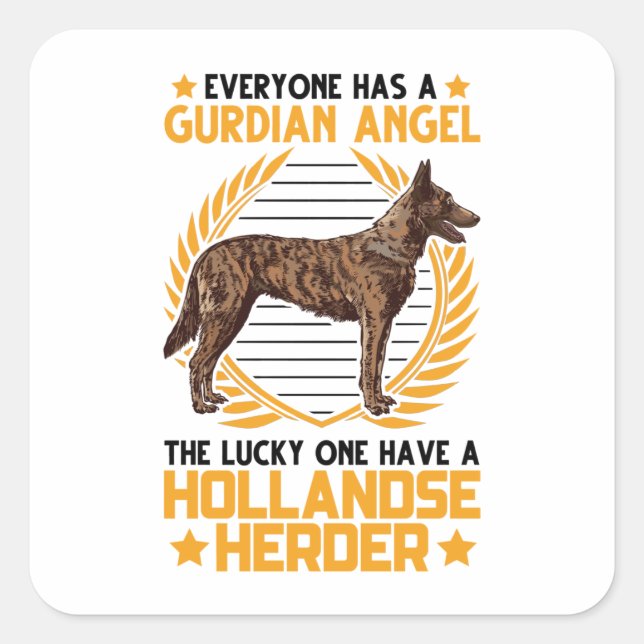 Hollandse Herder Guardian Angle Sheepdog Square Sticker (Front)