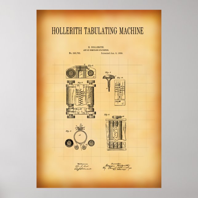 HOLLERITH TABULATING MACHINE PATENT  1889 POSTER (Front)