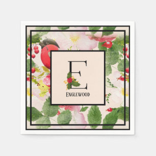 Hollie Berries Monogram Letter E Family Name Paper Napkins