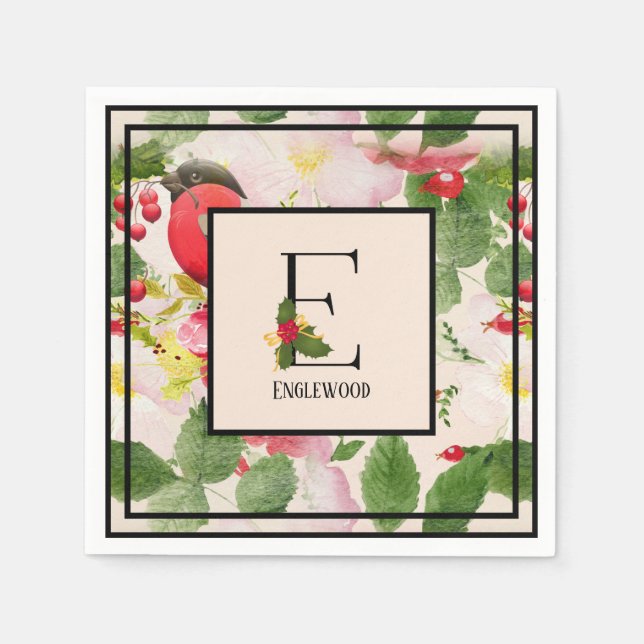 Hollie Berries Monogram Letter E Family Name Paper Napkins (Front)