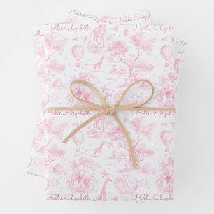 Hollis Elsabeth pink toile a=safari Wrapping Paper Sheets