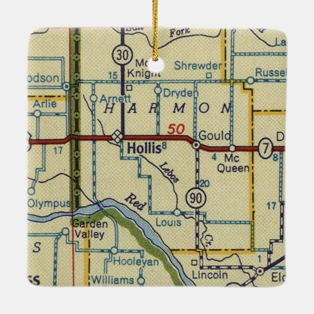Hollis OK Retro Map Ceramic Ornament Zazzle
