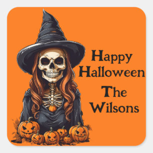 Hollow-Eyed Witch Skeleton Square Sticker
