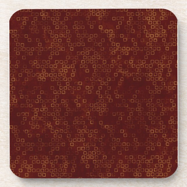 Hollow Gold Squares on Dark Red Coaster (Front)