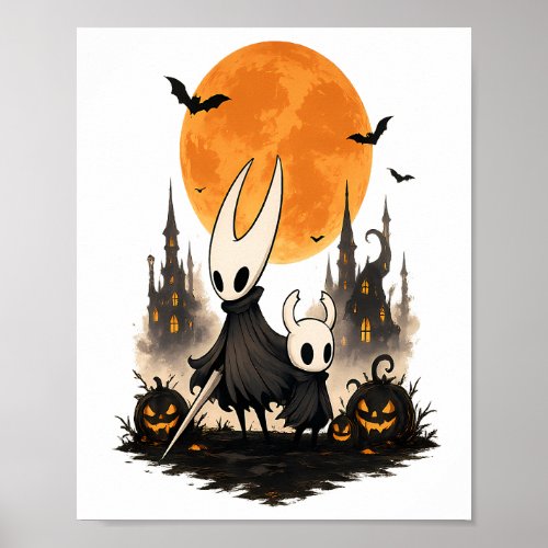 Hollow Knight Halloween Spooky Moon Pumpkin Gaming Poster