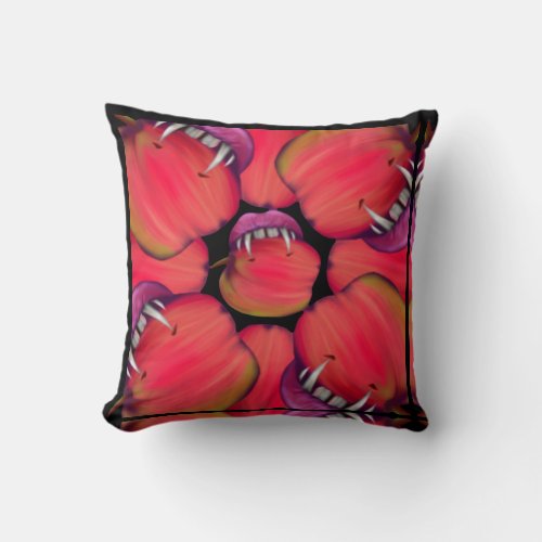 Holloween Vampire Queen Bobbing For Apples Throw Pillow