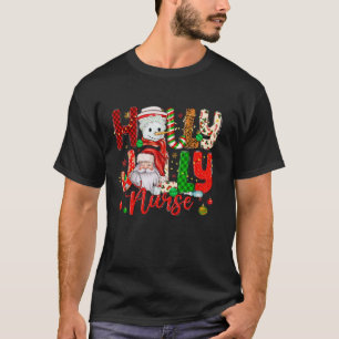 Holly A Jolly Nurse Christmas Santa Claus Snowman T-Shirt