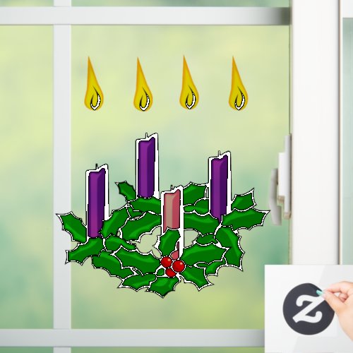 Holly Advent Wreath Window Cling