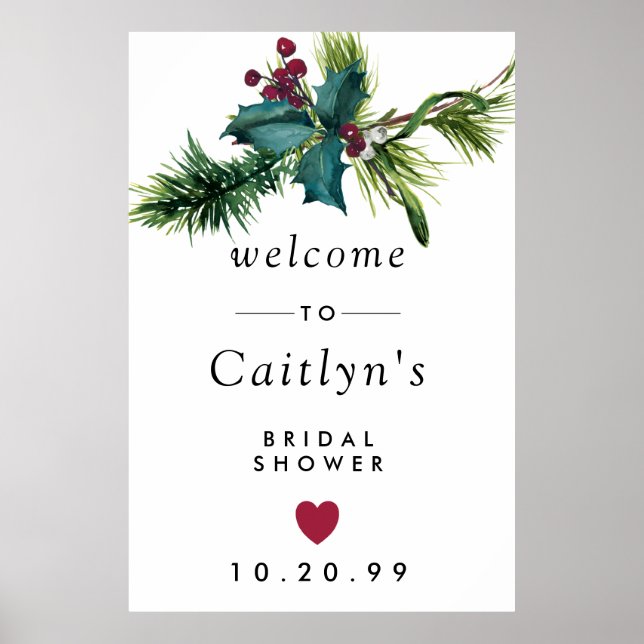 Holly and Berries Botanical Bridal Shower Welcome Poster (Front)