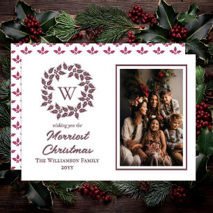 Holly and Berries Christmas Holiday Berry Letterpress Photo Cards