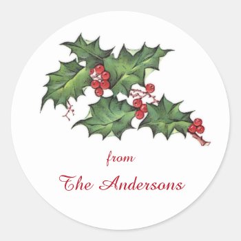 Holly And Berries | Christmas Holiday Gift Tag by stampgallery at Zazzle