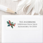 Holly and Berries Christmas Holiday Label<br><div class="desc">This festive holiday design has a sprig of holly and berries in watercolor hues of green,  blue-green,  teal and red. It adds a lovely detail to your holiday cards and correspondence during the Christmas season. Personalize with your name and return address.</div>