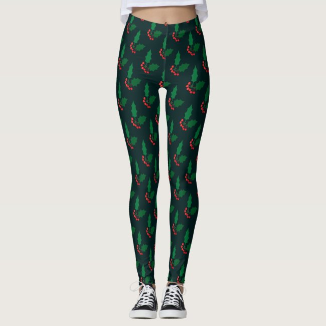 Holly and Berries Christmas Holiday Leggings