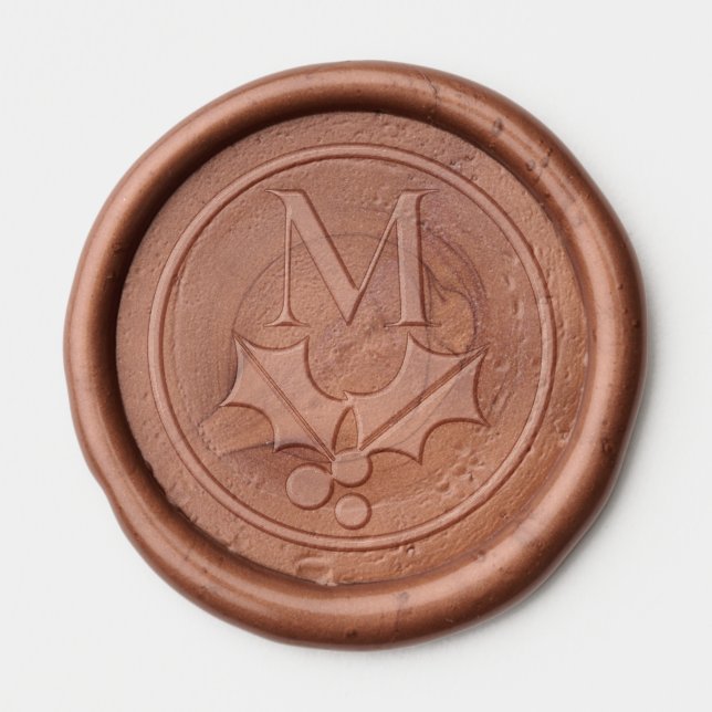 Holly and Berries Christmas Holiday Monogram Wax Seal Sticker (Front)